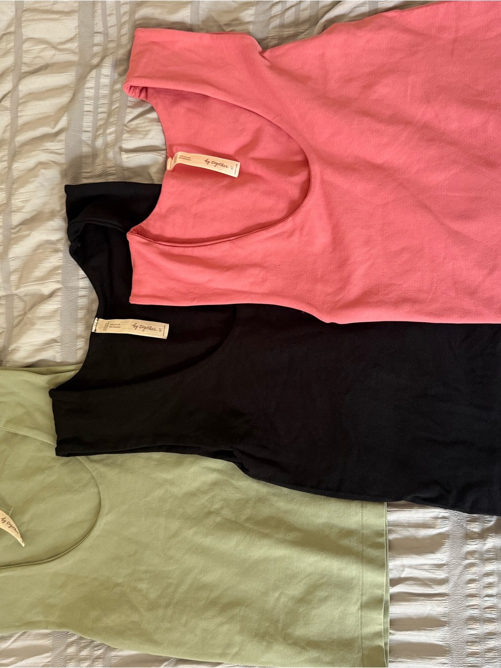 Free People Scoop Tank Trio in Pink, Black & Sage Greene Seamless M/L medium